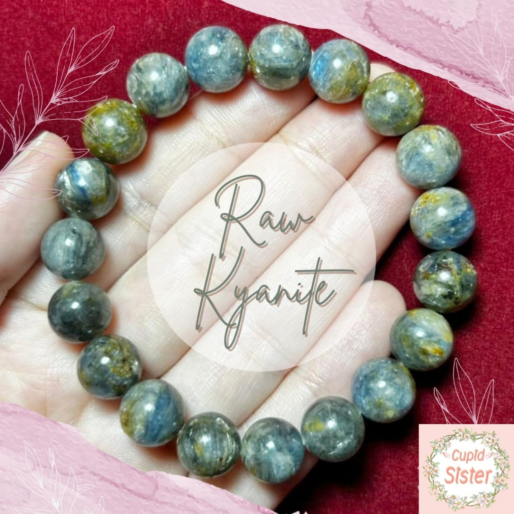 ♞,♘,♙CupidSister สร้อยข้อมือหินไคยาไนต์ Kyanite ดิบสีธรรมชาติ (6) สีเขียวฟ้า หินปลดหนี้ หินผู้บริหา