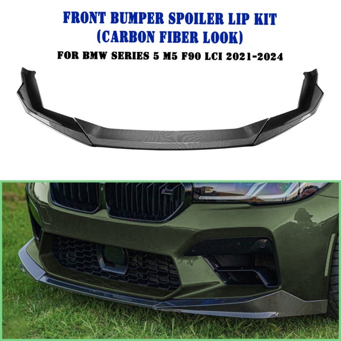 For BMW F90 M5 LCI 2021-2024 Sedan 4-Door M5 Competition Front Bumper Spoiler Lip Carbon Fiber Look