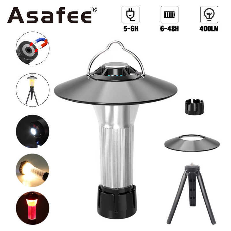 ❤ Asafee Hw777 XPE LED 400Lm 100M Range Camping Lamp Red Warm Light Type-C Rechargeable Input O