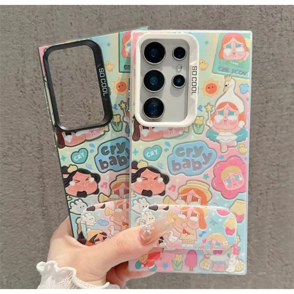 Crying Baby Deluxe กระจกแต่งหน้าขาตั้งเคสโทรศัพท์สําหรับ VIVO X70 V40 Pro V60 V50 Lite V30E ขั้นสูงแฟชั่นฝาครอบโทรศัพท์นุ่ม