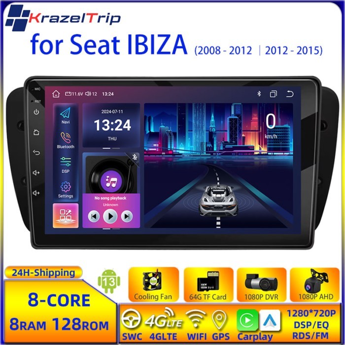 8 Core Car Radio Stereo for Seat IBIZA MK4 6J 2008 - 2012 - 2015 Carplay Andriod Auto QLED GPS Auto