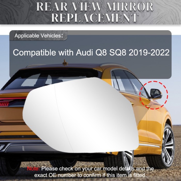 Heated Rearview Mirror Glass Side Door Wing Convex Mirror White for Audi Q8 SQ8 2019 2020 2021 2022