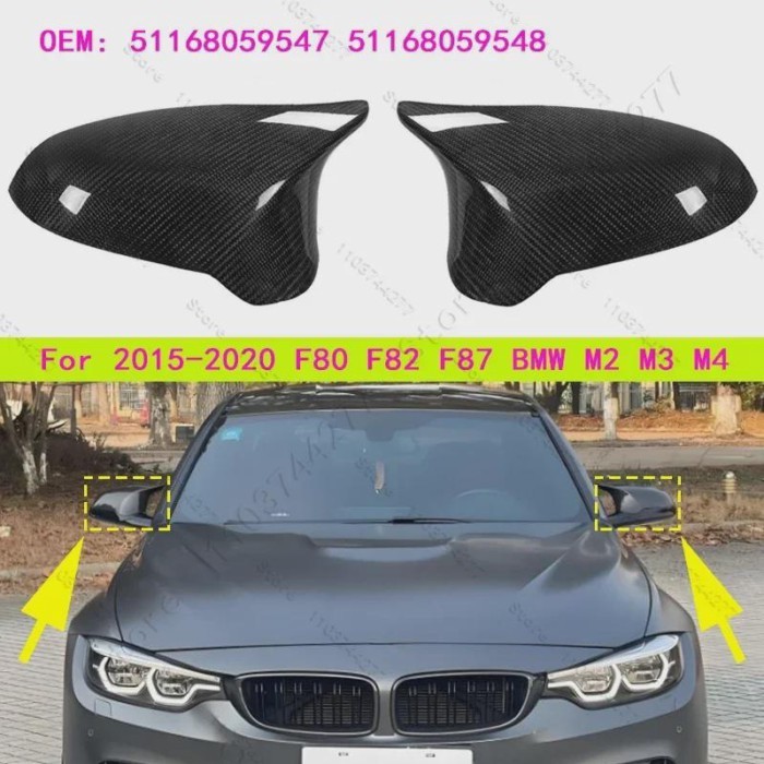 For 2015-2020 F80 F82 F87 BMW M2 M3 M4 A Pairs Side Mirror Cover Caps Carbon Fiber or Gloss Black 5