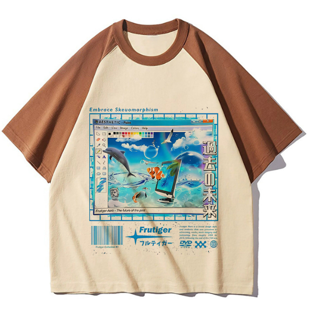 Frutiger Aero เสื้อวัยรุ่น Digital Classic Psychedelic อะนิเมะ Breathable top tees สีพาสเทลสีสันสดใส