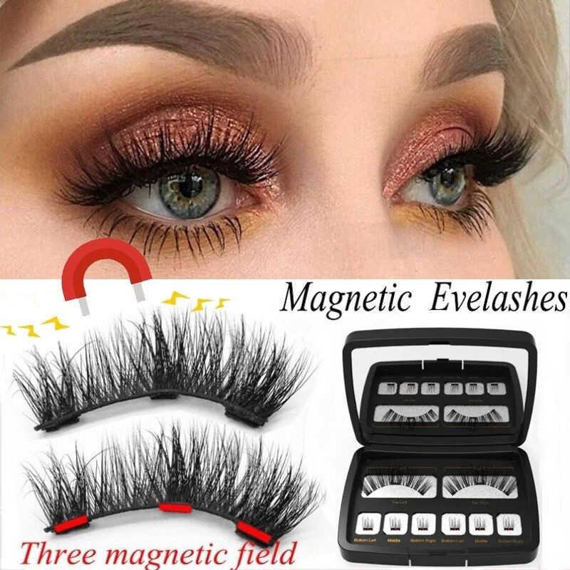 3 Magnetic Eyelashes with Mirror Magnet Magnetic False Eyelashes Magnetic shes กาวฟรีธรรมชาติ
