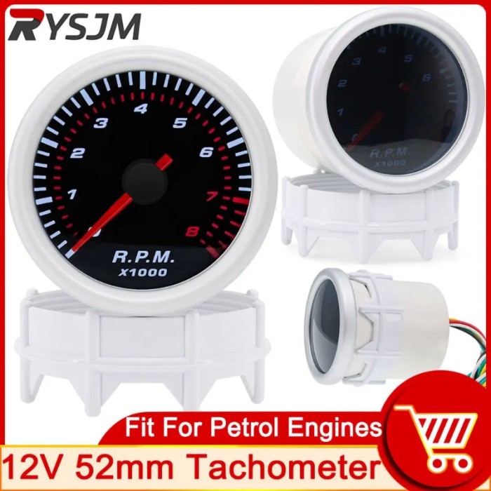HD 52mm Car Tachometer RPM Meter Gauge 0-8000RPM Automotive RPM Swivel Account for 1~8 Cylinders Re