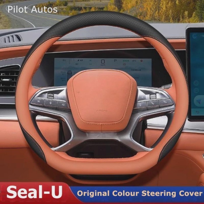 Original Colour For BYD Seal U Car Steering Wheel Cover Sealion 7 Interior Genuine Leather Breathe