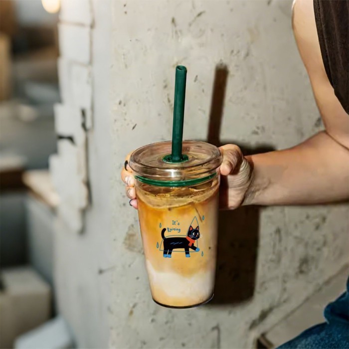 การ์ตูนการ์ตูนถ้วยกาแฟความจุขนาดใหญ่แก้วฟางถ้วยประเภทที่มีฝาปิด มีประโยชน์ ถ้วยน้ําผลไม้