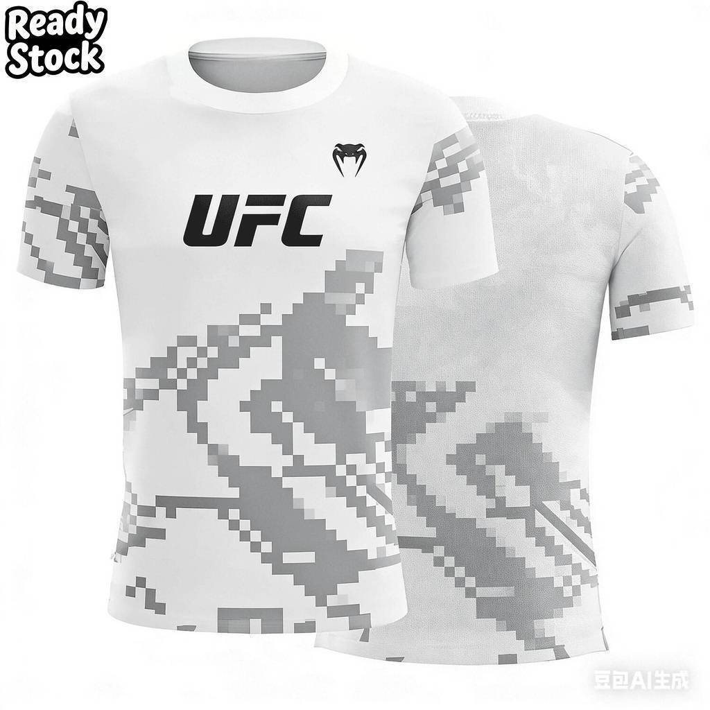 ในสต็อก ฟรีการปรับแต่งผู้ชาย UFC แฟชั่นแขนสั้นยิมวิ่งรอบคอ TShirt MMA การฝึกอบรมการออกกําลังกายยิมเส