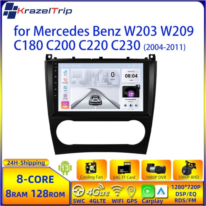 8 Core Car Radio Stereo for Mercedes Benz W203 W209 C180 C200 C220 C230 2004 - 2011 Carplay Android