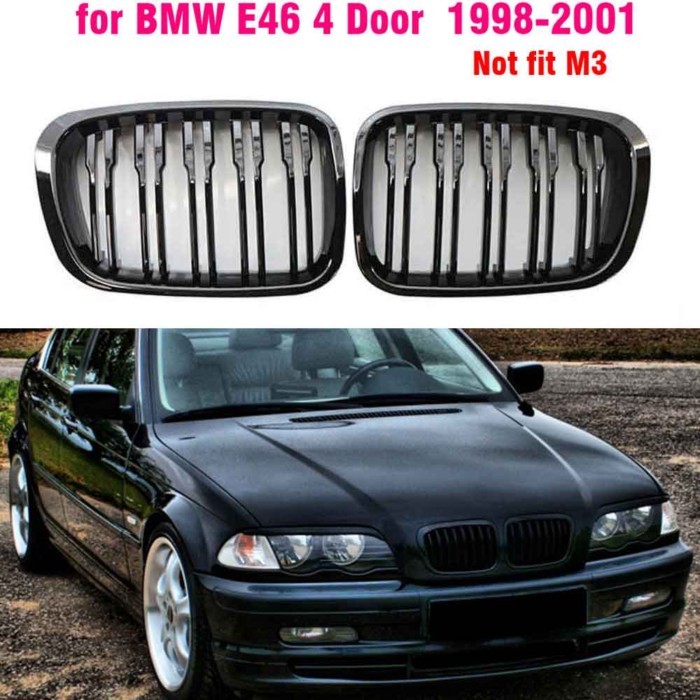 Double-line Style Gloss Black Front Kidney Grille Slat Style Grill  For BMW E46 4 Doors1998 1999 20