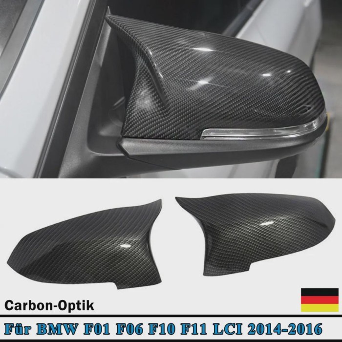 2x Carbon Fiber Look Mirror Cover Cap For BMW 5 6 7 Series F10 F12 F01 529i 640i