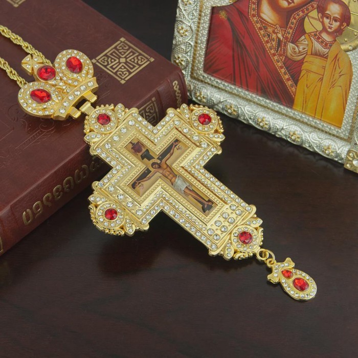 Greek Orthodox Cross Pendant Church Bishop's Pectoral Cross Necklace for Priest Ordination Gift for