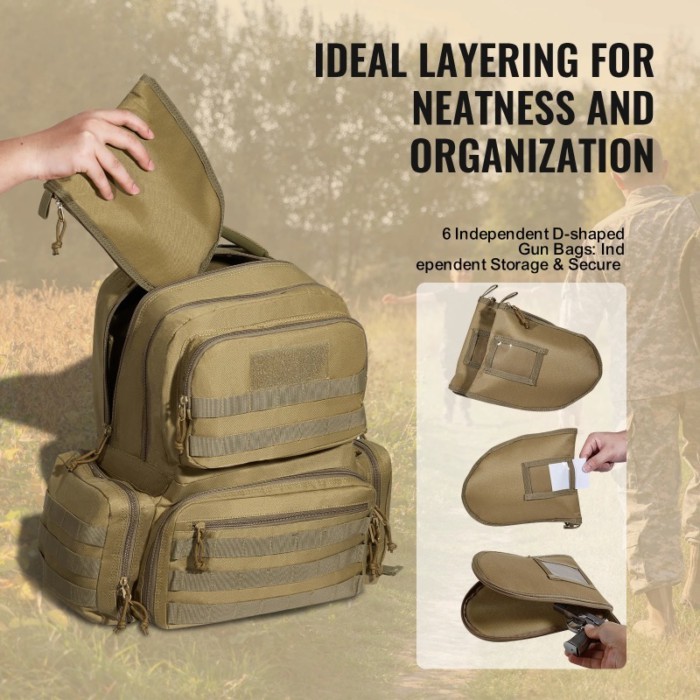 Tactical Range Backpack 2/6 Pistols  Backpack with Independent Pistol Bags & 6/10 Magazines Pistol