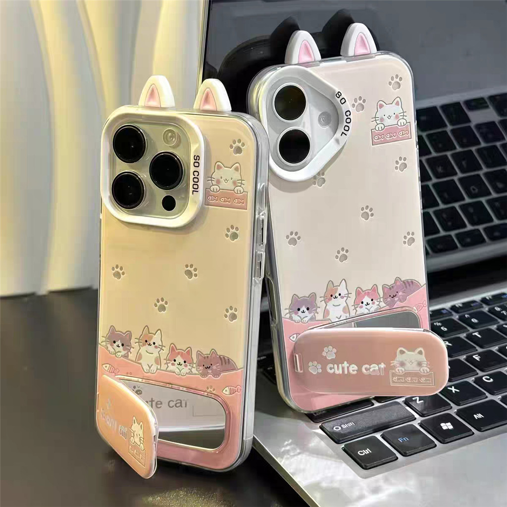 ปลอกสําหรับ VIVO X70 V40 Pro V60 V50 Lite V30E Cat Paw พิมพ์เคสโทรศัพท์ | ฝาครอบ TPU แบบนุ่มระดับพรีเมียม| ขาตั้งกระจกในตัว | หูแมวน่ารัก