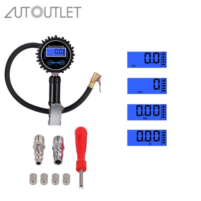 AUTOUTLET Digital Tire Pressure Gauge Tire Inflator Gauge 200 PSI  4 Valve Caps Tire Pressure Measu