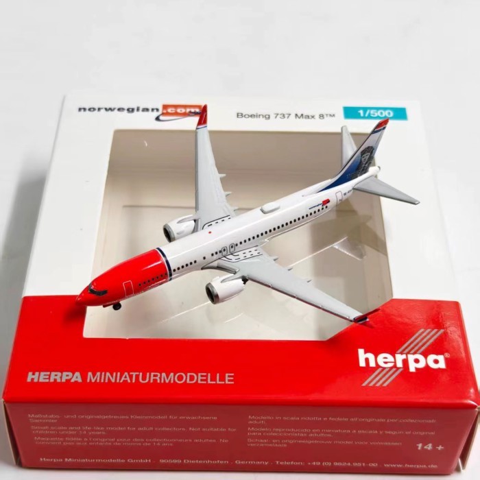 Herpa 1: 500 สายการบินนอร์เวย์โบอิ้ง 737 Max 8 จําลองเครื่องบินรุ่นคอลเลกชันเครื่องประดับ Limited Ed