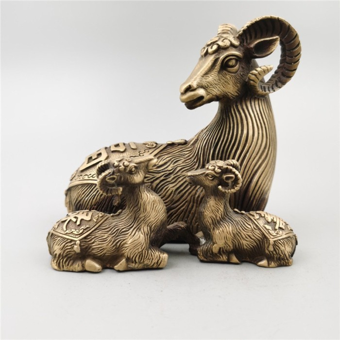 Brass Three Sheep Auspicious Zodiac Sheep Ornament Copper Fortune Prosperity Longevity Sheep Home D