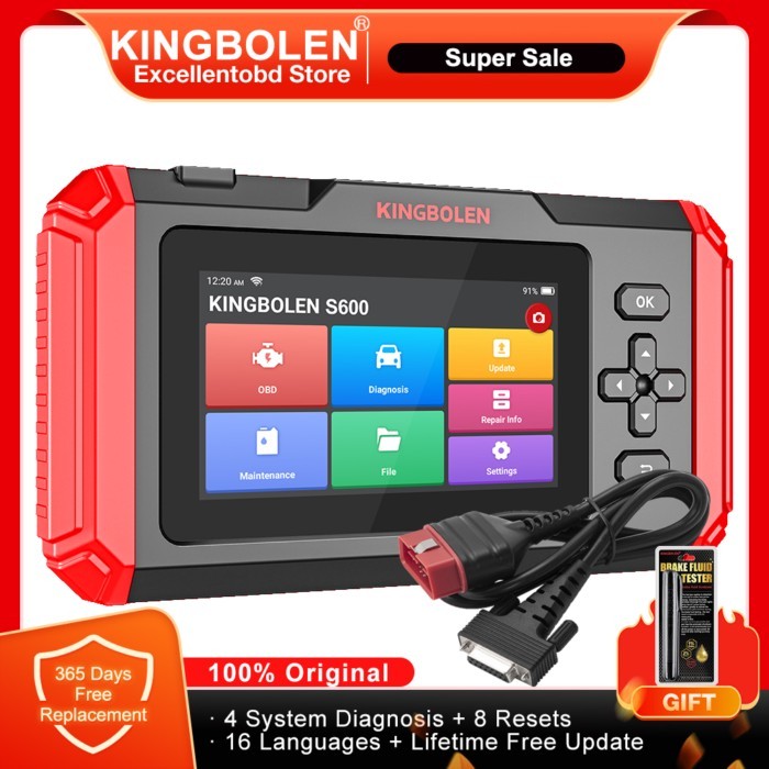 KINGBOLEN S600 4 Systems Car Diagnostic Tools 8 Resets ABS SRS ECM TCM OBD2 Scanner Lifetime Free U