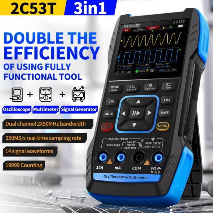 FNIRSI 2C53T 2C23T 3in1 Multimeter Digital Oscilloscope Built-in DDS Function Signal Generator 2 Ch