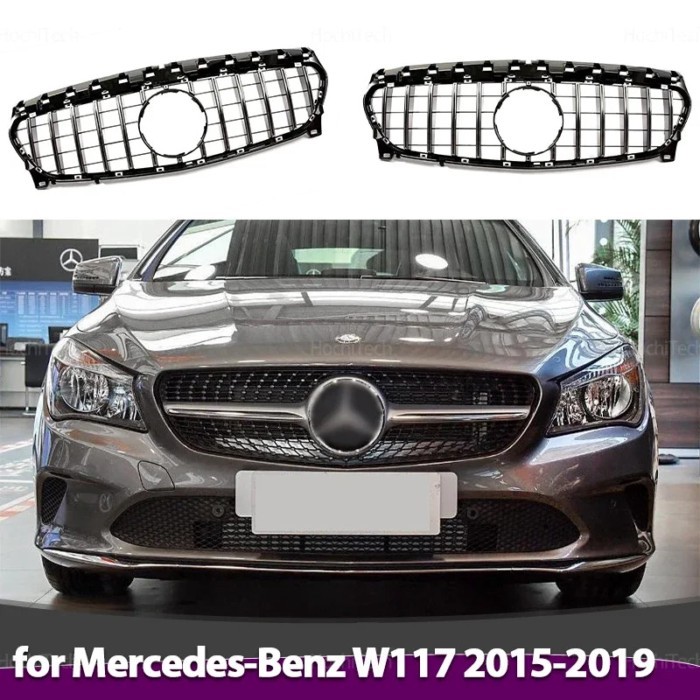 Front Bumper Grill for Mercedes Benz CLA-Class W117 C117 X117 CLA180 CLA200 CLA250 2015-2019 ABS Bl