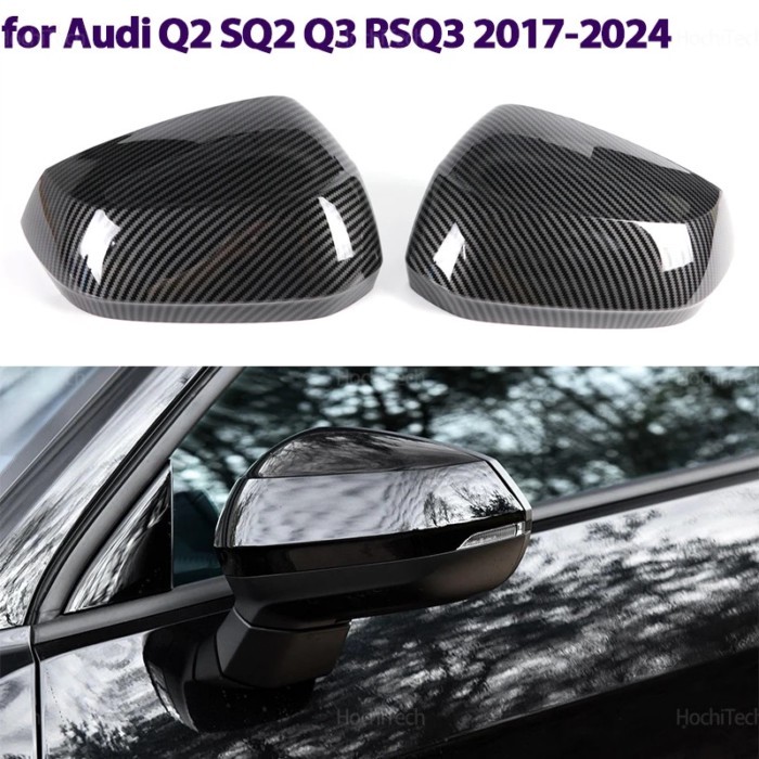 Glossy Black Carbon Pattern Rearview Exterior Side Mirror Caps for Audi Q2 SQ2 2017-2024, Q3 RS Q3