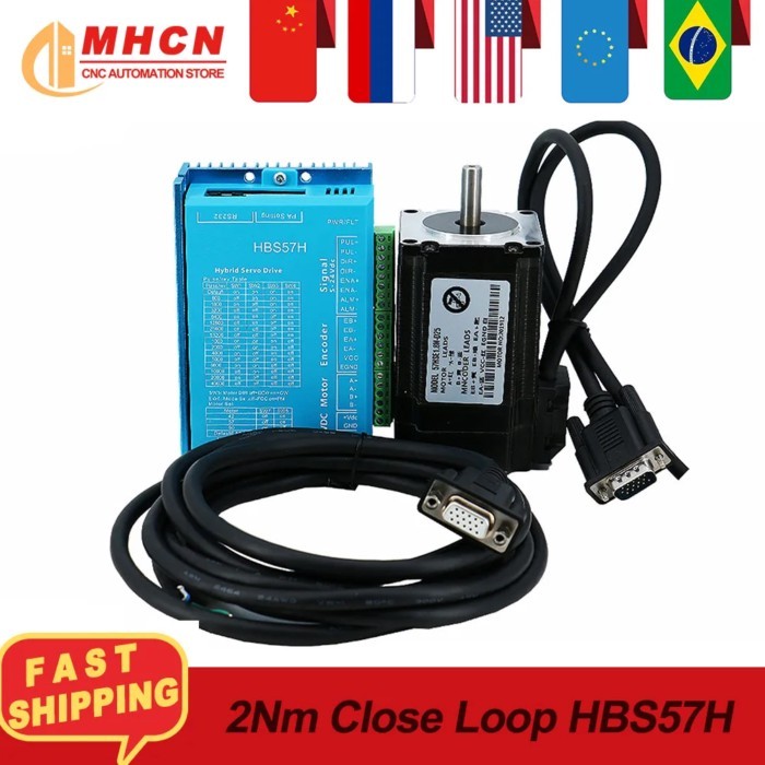 Best price Nema23 285oz-in close loop stepper motor 2Nm 3A + HBS57H servo driver 24-80v + 3 meters