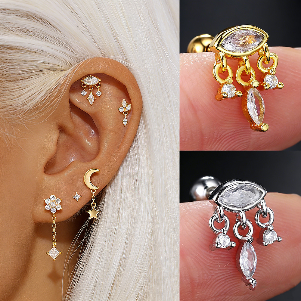 ต่างหูสตั๊ดไซ즈เล็ก แบรนด์ Zircon สีทองทรงเรขาคณิต สำหรับ Tragus และ Helix CC208