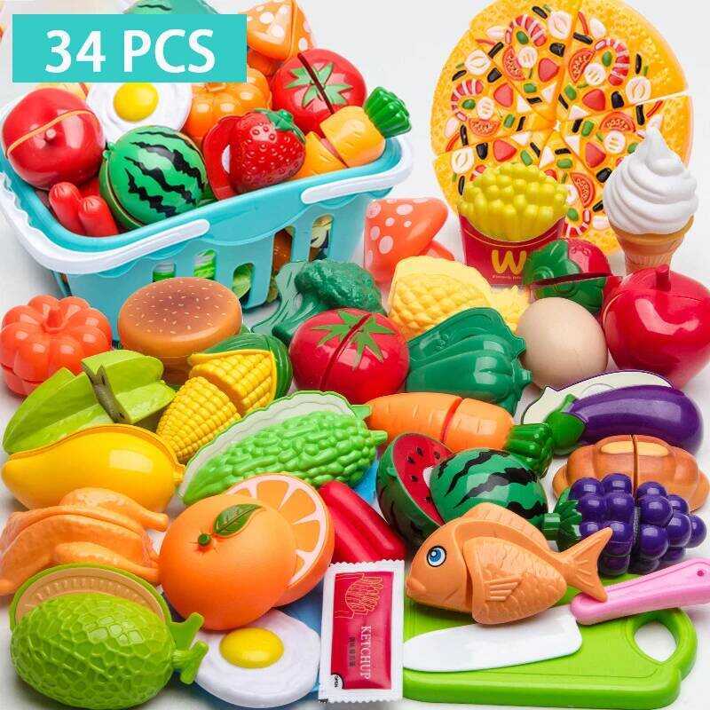 C Plastic Kitchen Toy Set Eduional Toy Cut Fruit Vegetable Pizza Food Play House Simulation Toys Pr