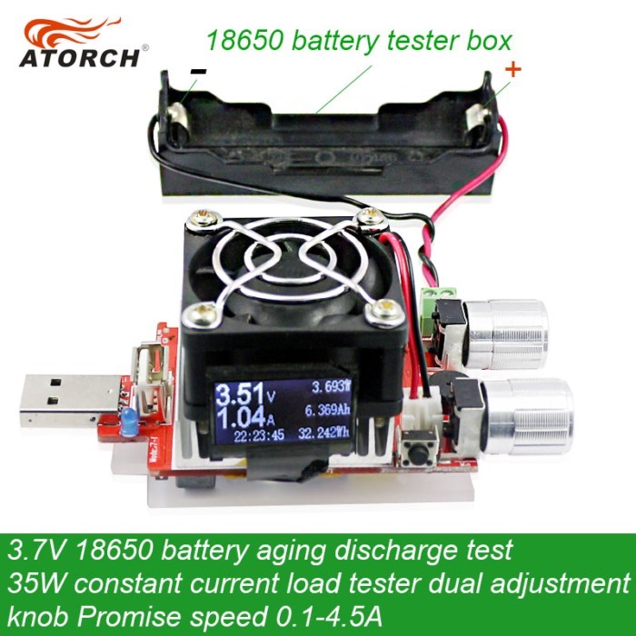 ATORCH 3.7V 18650 Battery Aging Discharge Test 35W Constant Current Dual Adjustable Knob Load Teste