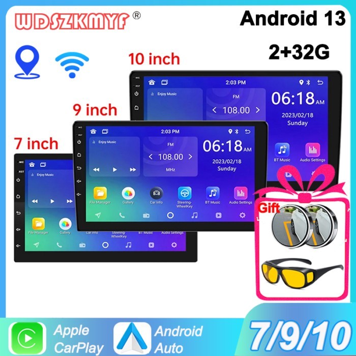 Android 13 Car Radio Autoradio 32G 2 Din 7"/9"/10" Universal Car Audio Multimedia Player Carplay Sm