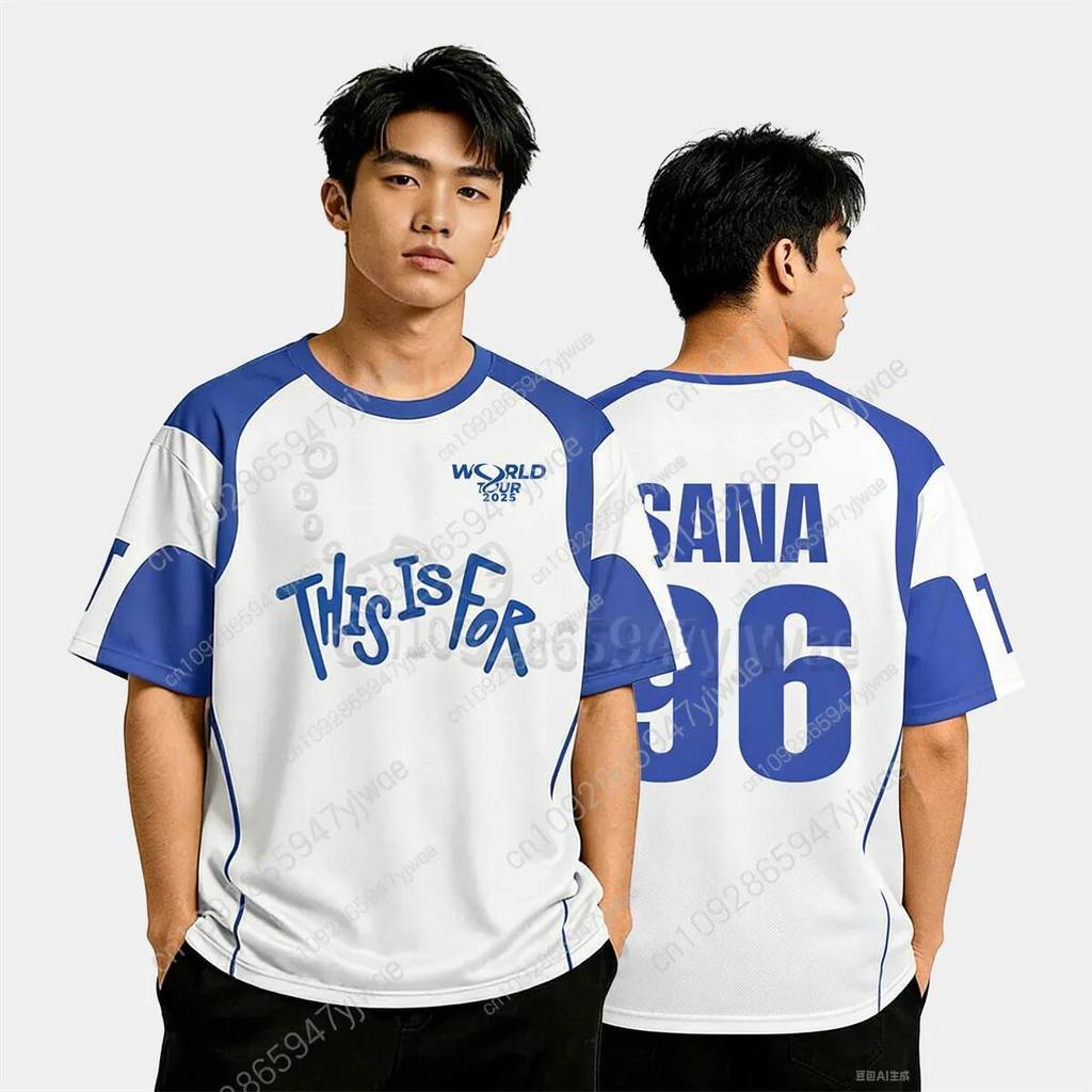 THIS IS สําหรับเสื้อยืด O-คอ Blue & Hite สี Schem Fashion Street Y2k Top Concert Tee พัดลมของขวัญฤดู