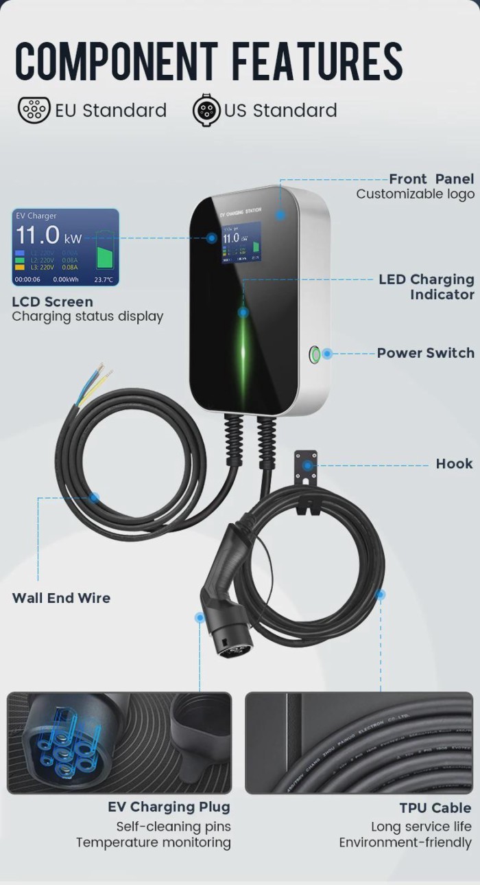 manufacturer EV charger 16A 11kW  electric car charging station for home use