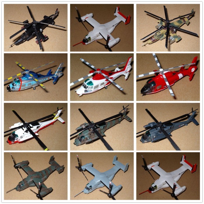 F-TOYS เฮลิคอปเตอร์ 3 1/144 Stunt KA50/Black Hawk UH60/Dolphin AS365/Osprey V22 สินค้ากึ่งสําเร็จรูป