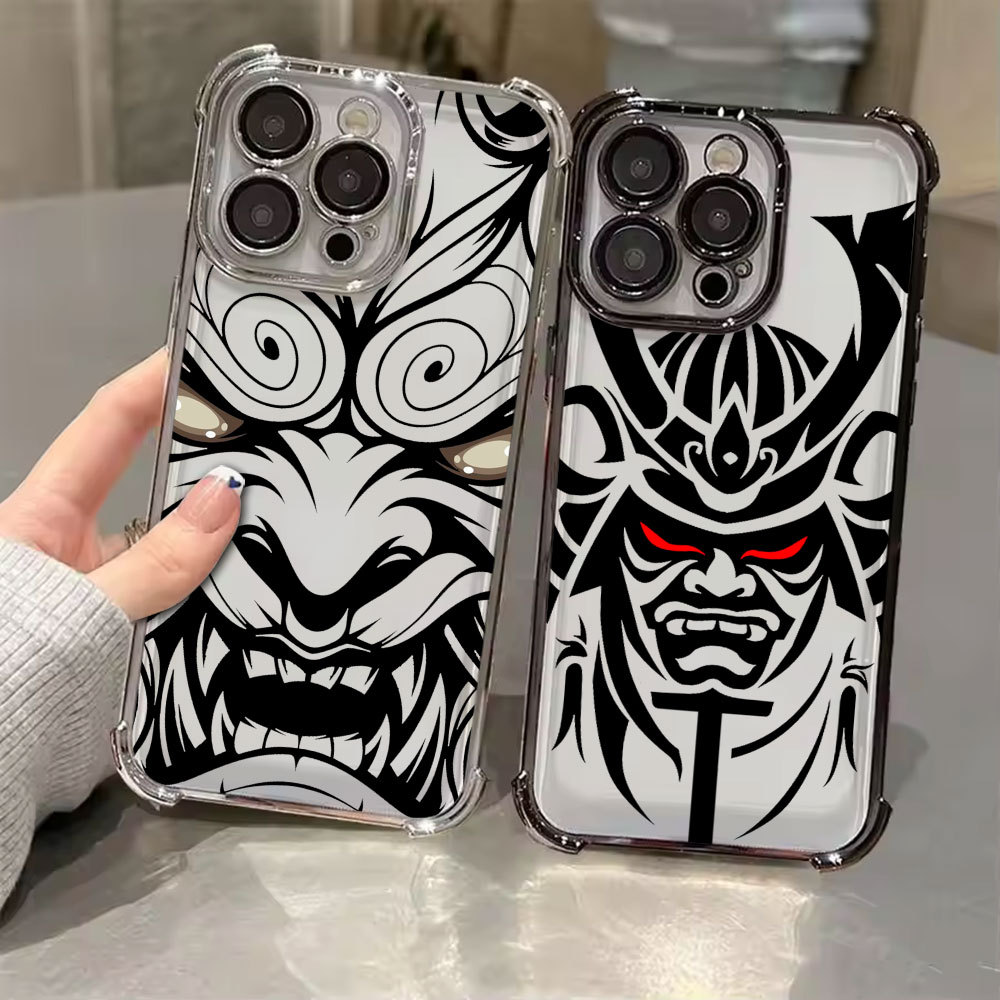 SAMSUNG Hannya Oni Warrior Ghost Mask ElectroplatedสําหรับSamsung A57 5G A37 A17 A07 ClearปลอกGalaxy