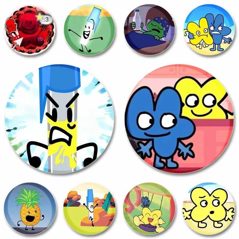 ตลกอะนิเมะ BFDI ไอคอนรอบ Badge การ์ตูนสร้างสรรค์ Four และ X เคลือบ Pins Tinplate เหรียญเข็มกลัดเสื้อ