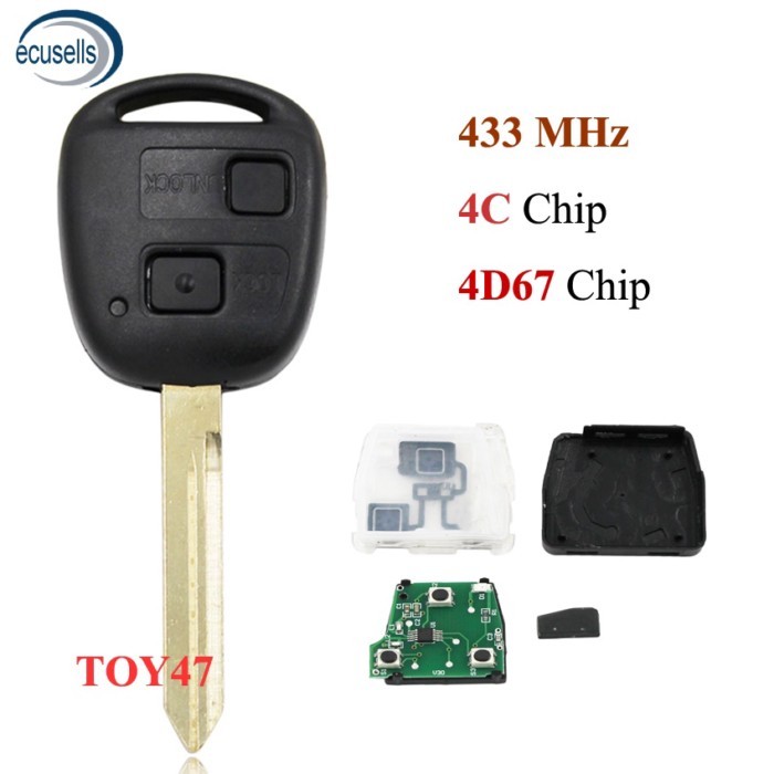 2 Buttons Fob Remote Key for Toyota RAV4 Corolla Yaris 433MHZ With 4C/4D67 Chip Inside TOY47 Uncut