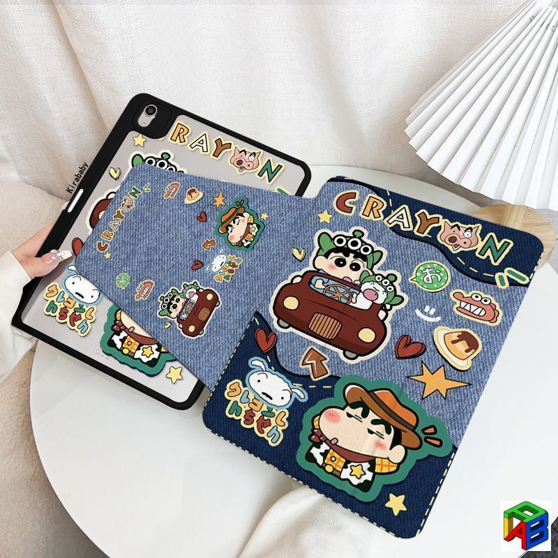 เคส iPad แบบหมุนได้สามพับ 2025 Gen11-A16/Air7 M3 /Air6/5/4 M2 iPad Pro 11 นิ้ว mini6/7 อะคริลิค pro2024 M4 Gen10th 10.9 นิ้ว Gen7/8/9 10.2 คาวบอยการ์ตูนตัวอักษร Xiaoxin
