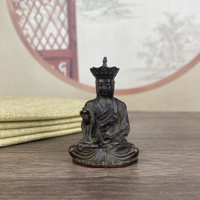 Antique King of Tibet Buddha Ornament Small Size King of Tibet Home Temple Decoration Alloy Handicr