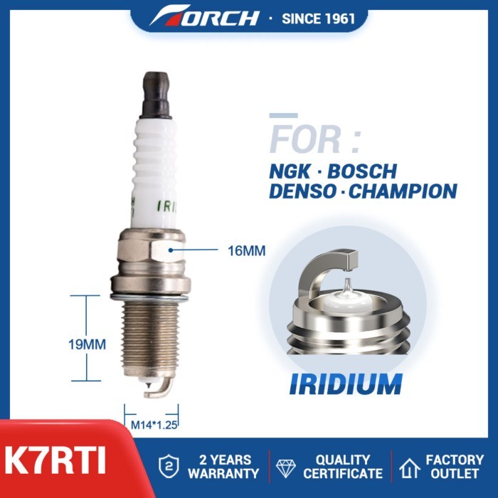 1PCS Iridium Spark Plug TORCH K7RTI Replace for 2667/BKR7EIX 6097/BKR7E Denso K22PRZ-U for CHERY A1