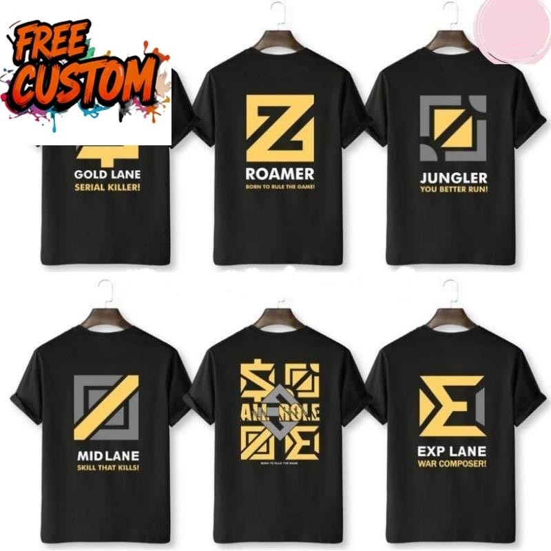 เสื้อยืดJK2 Kaos ธีมเกมMobile Legends ออกแบบสำหรับผู้เล่นชายและหญิง ลายตามบทบาทในเกม Jungler Mid Lan