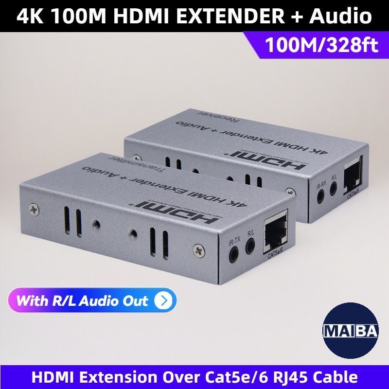 ตัวขยาย HDMI 100M พร้อมการสกัดเสียง - 4K 30Hz กว่าสายเคเบิล CAT5e/6​