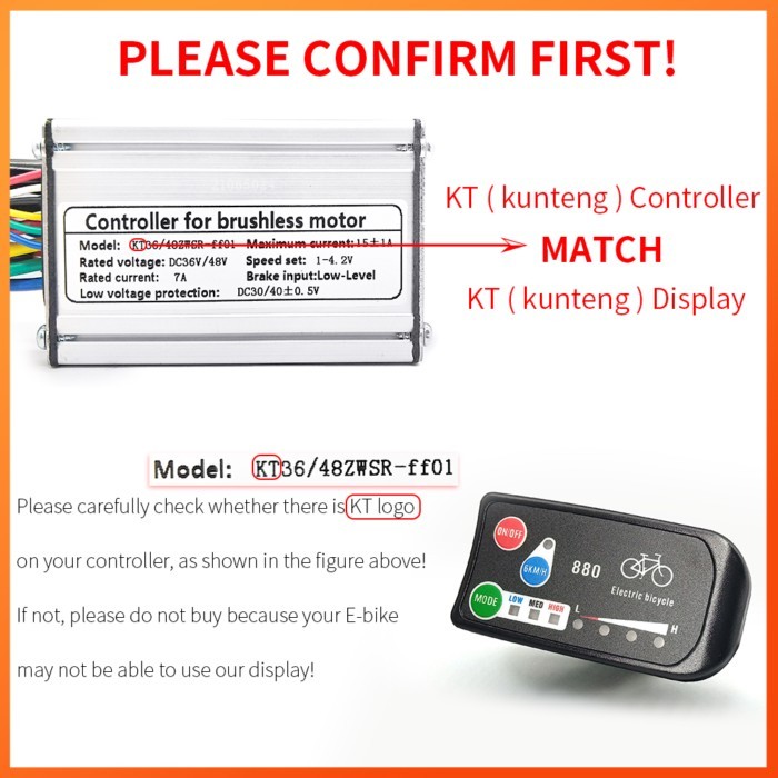 Ebike Display KT-LED880 36V/48V Electric Bike Intelligent Display for E-Bike Conversion Kit Accesso