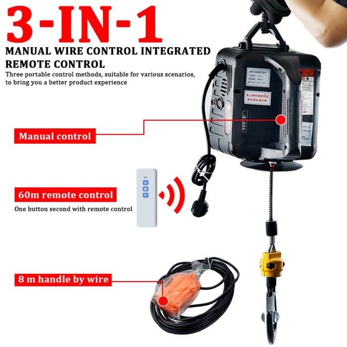 220v 500kg Remote control crane hoist wire rope electric hoist aluminum shell hoist household indoo