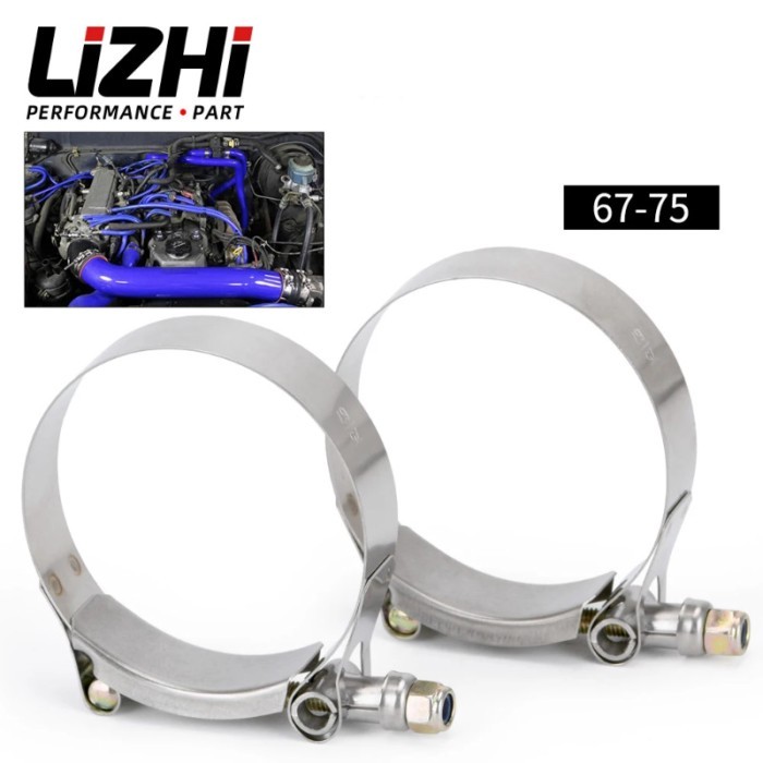 LIZHI - (2PCS/LOT)  CLAMPS 2.5" 67MM-75MM STAINLESS SILICONE TURBO HOSE COUPLER T BOLT CLAMP KIT HI