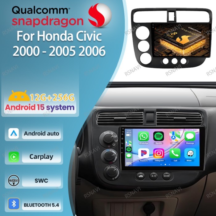 Android 15 Car Radio For Honda Civic 2000 2001 2002 - 2005 2006 5G WIFI Systems BT Qualcomm AI Voic