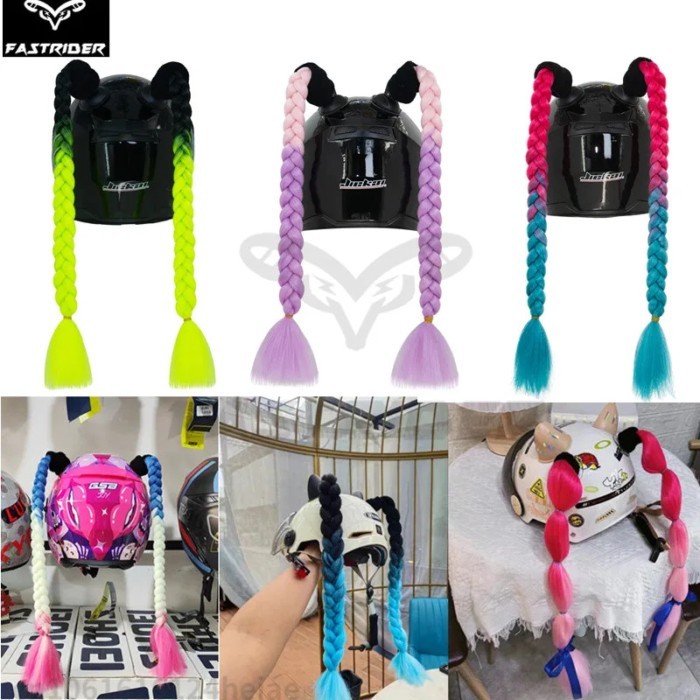 2PC Helmet Braids Motorcycle Helmet Ponytail Bicycle Helmet Braids Hair Tails Used for Any Helmets/