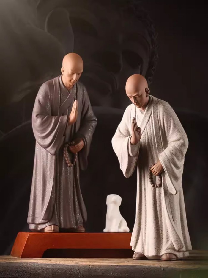 Zen Little Monk Buddhist Shami Meditation Sculpture, Ceramic Figurines, Tearoom Fengshui Chinese St