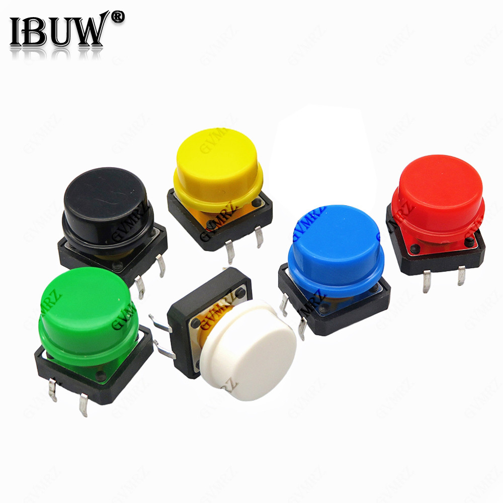24PCS Tactile Push Button Switch Momentary 12*12*7.3 มม.Micro switch ปุ่ม + 12 ชิ้น Tact Cap (6 สี) สําหรับ Arduino Switch