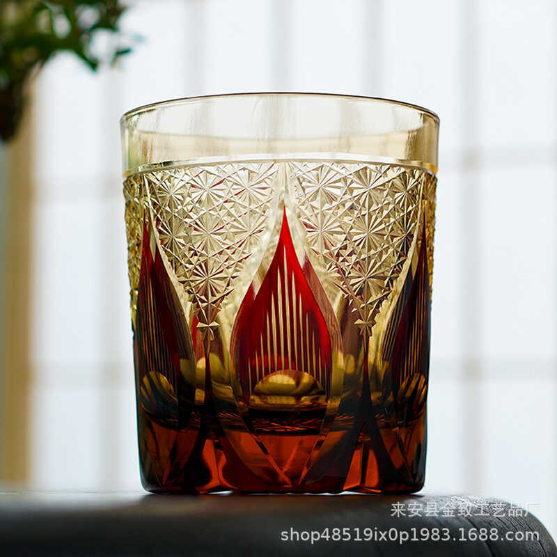 Edo Kiriko Blue Daisy Glass แก้วไวน์ทําด้วยมือแก้วคริสตัลแก้ววิสกี้แก้วมูลค่าสูงในครัวเรือน